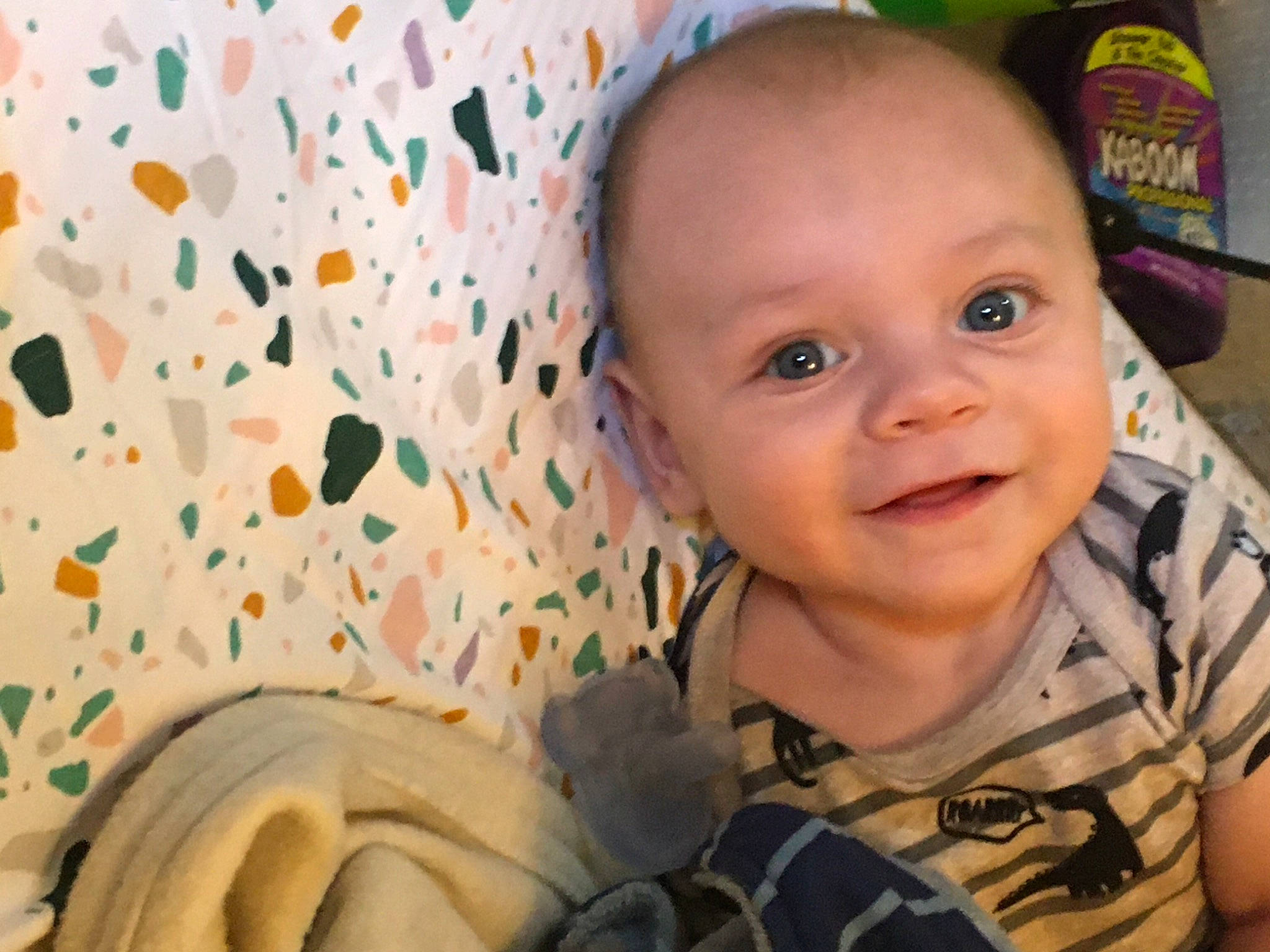 Kain is registered to the contest to win money with this photo: baby, baby_toddler_clothing, cheek, child, comfort, eye, eyebrow, finger, fun, happy, head, human_body, iris, joy, lip, mouth, nose, people, person, skin