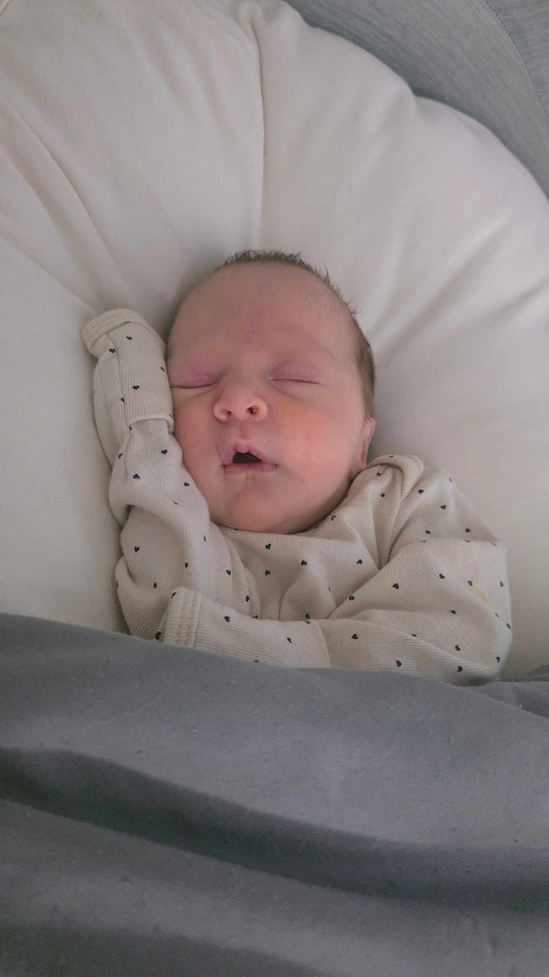 Evelyn joined the competition — help win amazing prizes! baby, sleeping, blanket, bed, infant, newborn, clothing, face, hand, cozy, soft, peaceful, rest, cute, indoors, person, portrait, skin, head, toddler