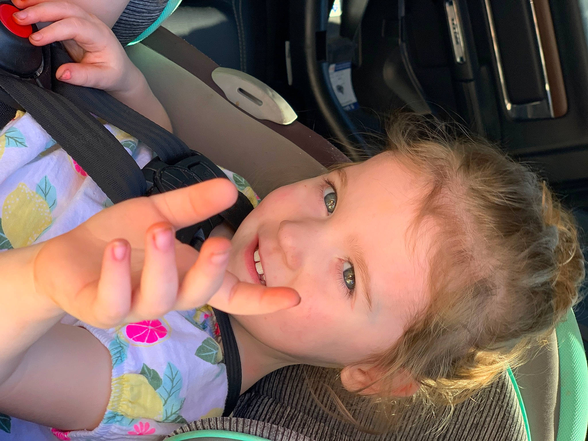 Avery joined the competition — help win amazing prizes! baby_toddler_clothing, cheek, eyebrow, eyelash, finger, fun, gesture, hand, happy, iris, lip, mouth, nail, nose, person, skin, smile, thumb, toddler, vehicle_door