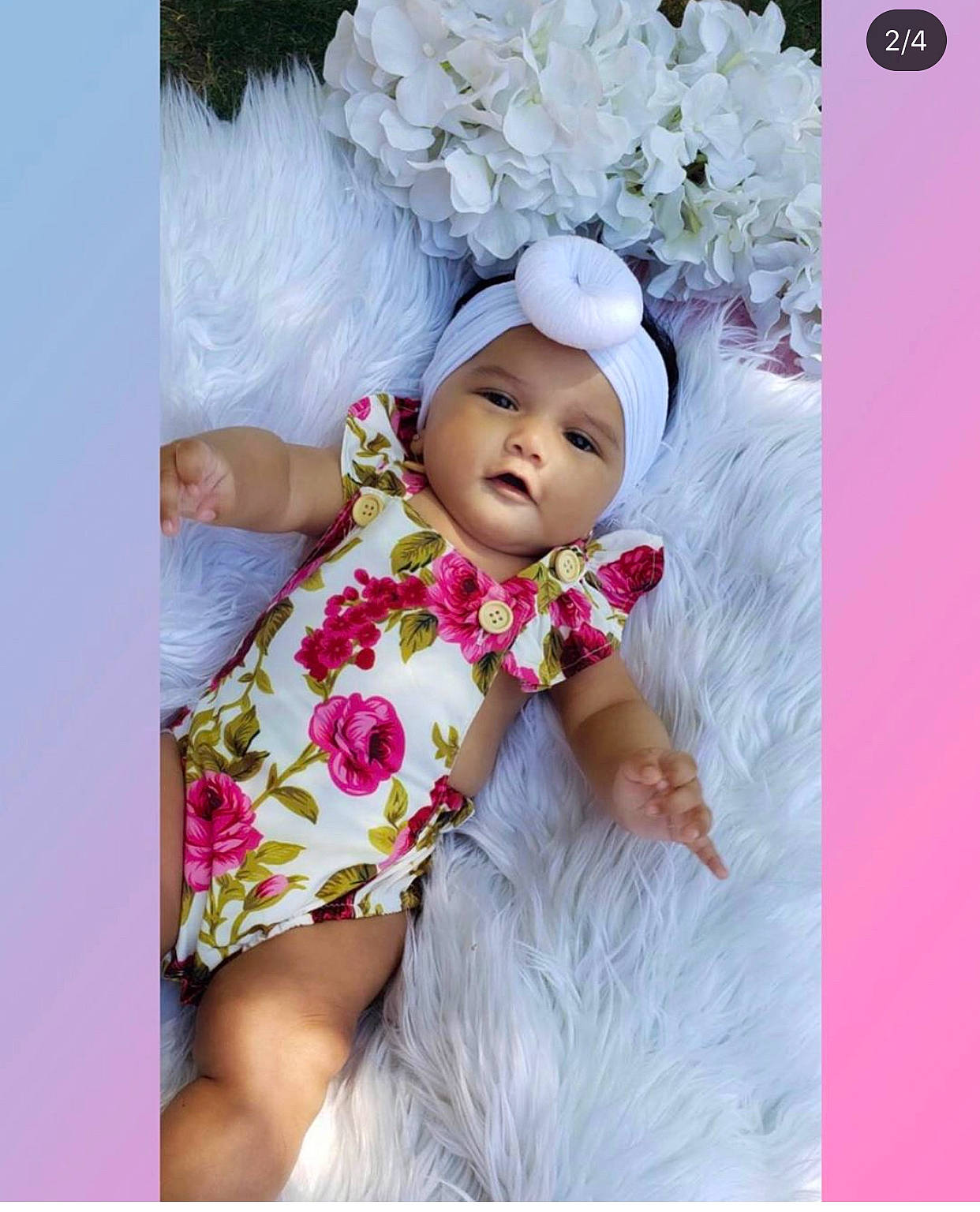 Aleah joined the competition — help win amazing prizes! baby, baby_products, baby_toddler_clothing, child, child_model, fashion_accessory, flower, fur, hair_accessory, happy, headgear, headpiece, headwear, pattern, person, petal, pink, product, smile, toddler
