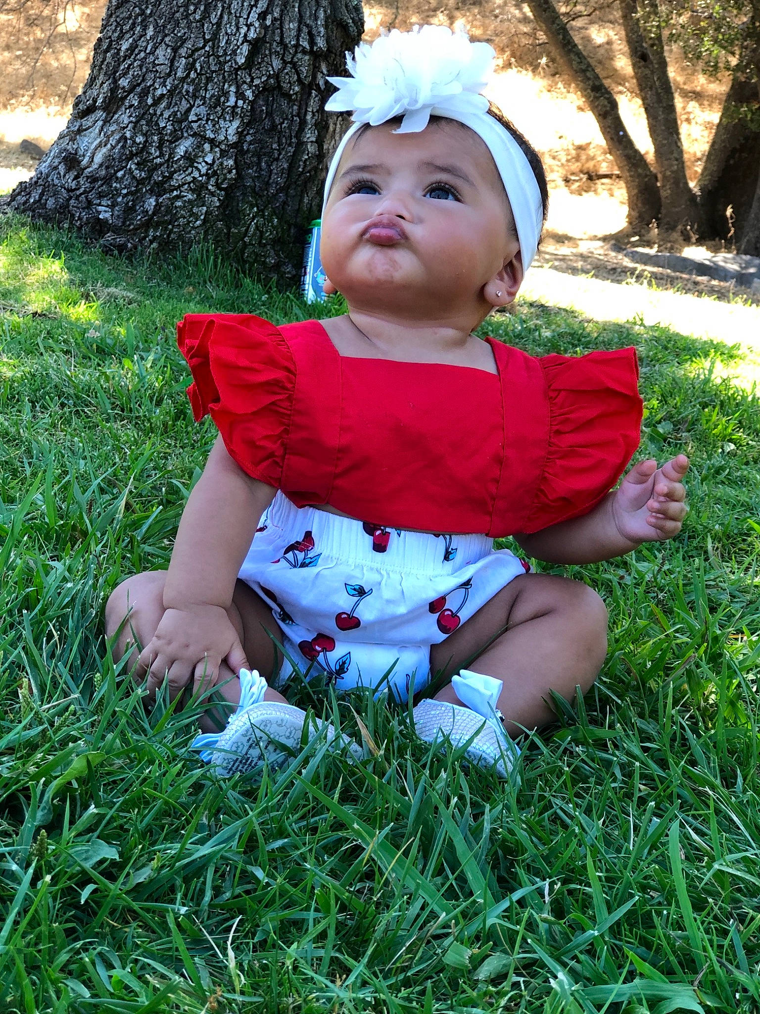 Aleah joined the competition — help win amazing prizes! baby, child, grass, grass_family, headwear, person, plant, toddler