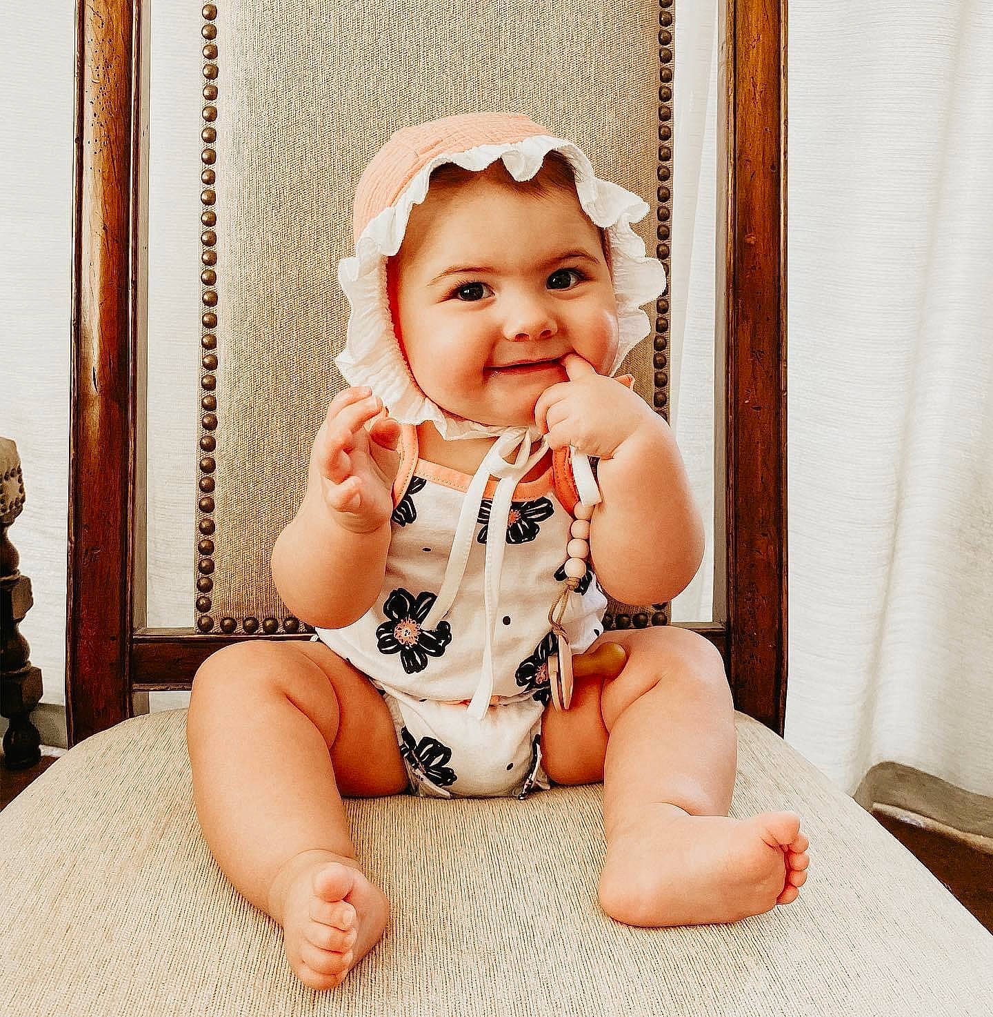 Blayke joined the competition — help win amazing prizes! baby, baby_products, baby_toddler_clothing, beauty, cheek, child, design, dress, face, hand, head, headwear, joy, leg, pattern, person, photography, product, room, sitting