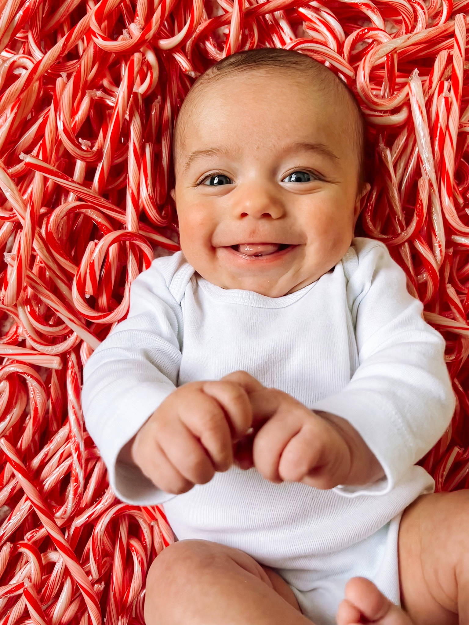 Frankie joined the competition — help win amazing prizes! baby, baby_toddler_clothing, cheek, child, chin, eye, facial_expression, flash_photography, gesture, happy, joy, lip, magenta, pattern, person, pink, red, skin, sleeve, smile