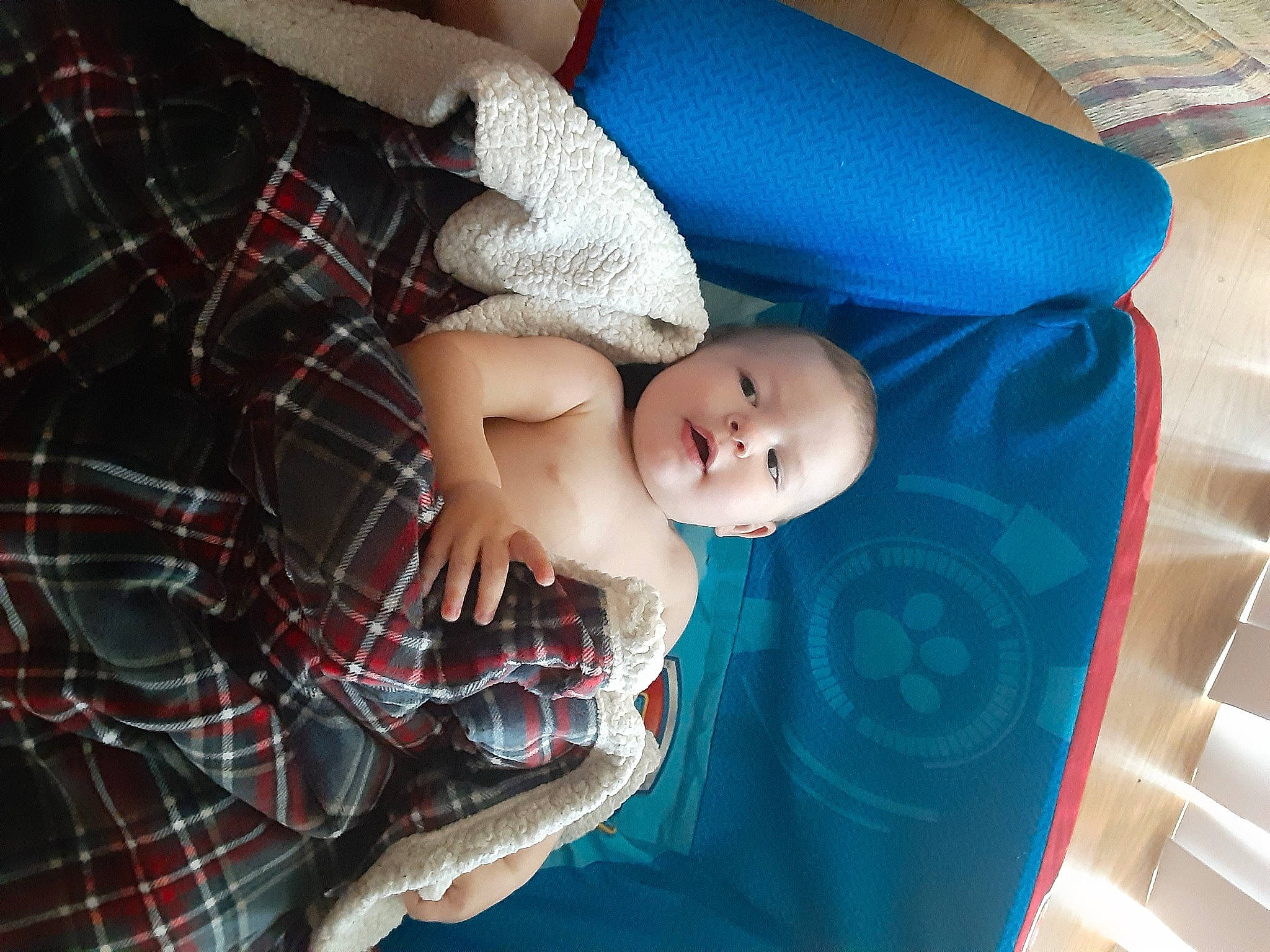 Bentley joined the competition — help win amazing prizes! baby, child, design, pattern, person, plaid, skin, smile, toddler