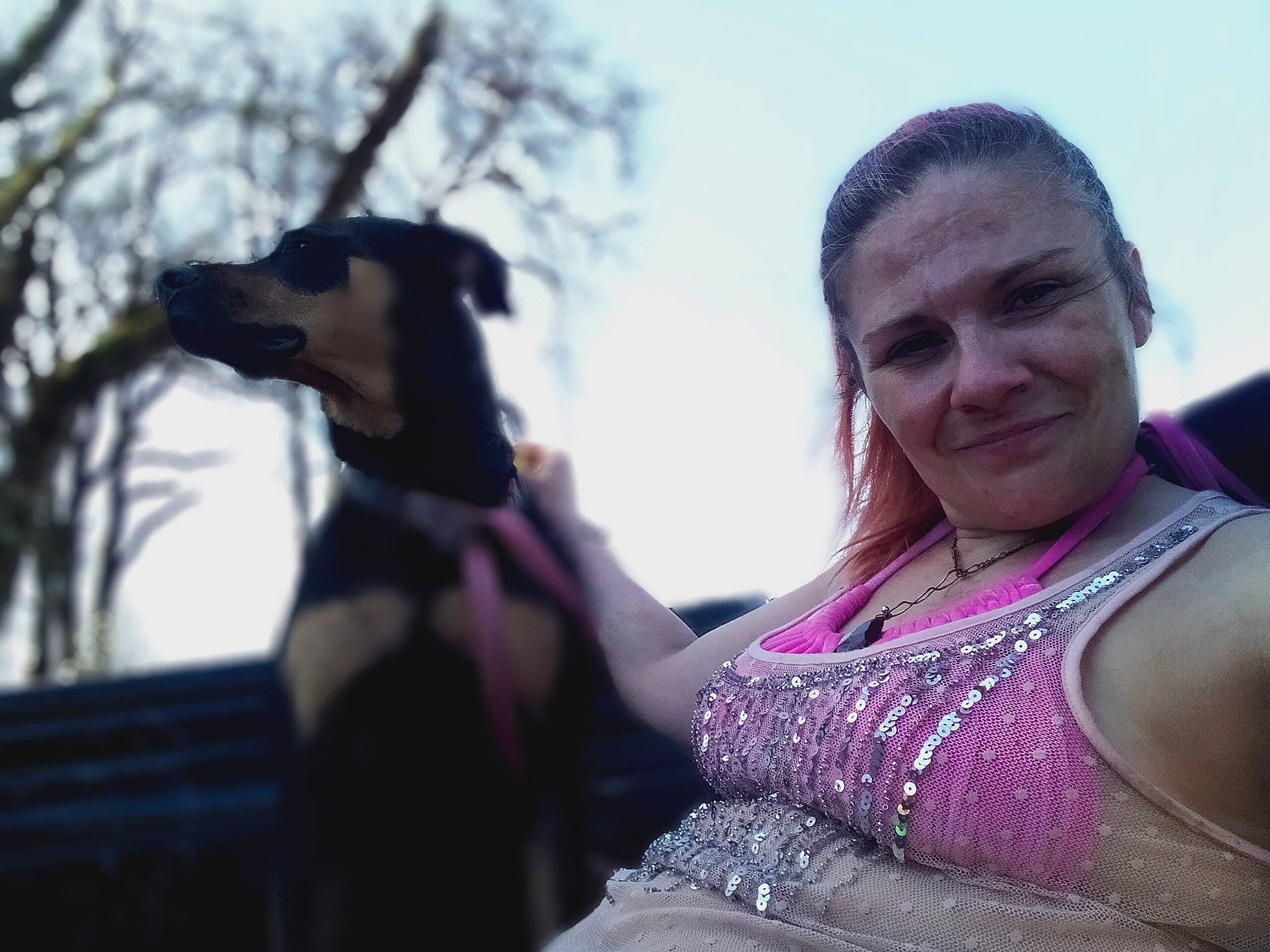Lagitha is registered to the contest to win money with this photo: abdomen, chest, companion_dog, dog, dog_breed, event, eyewear, fawn, fun, goat, happy, jewellery, magenta, mammal, sky, smile, tree, trunk, vertebrate, working_animal