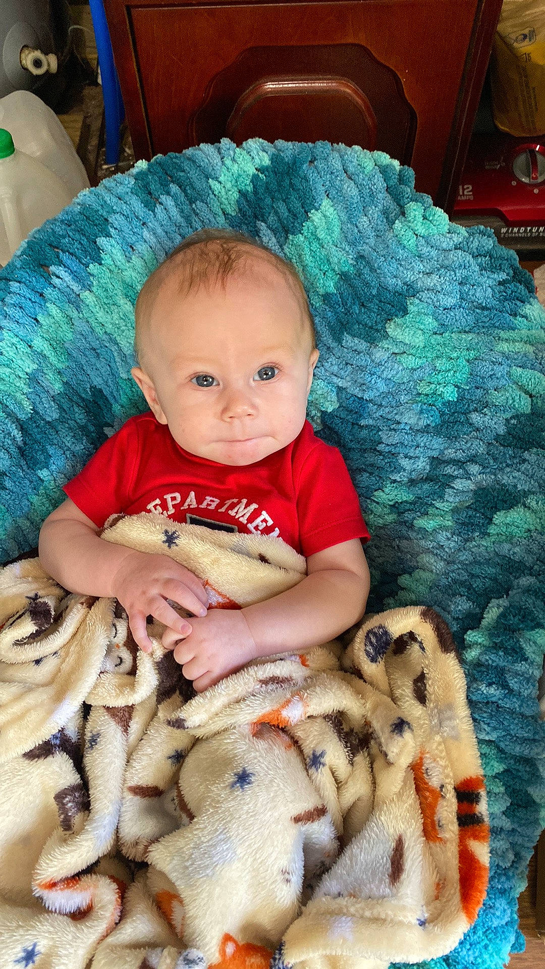 Kaysen joined the competition — help win amazing prizes! baby, baby_toddler_clothing, cheek, child, eye, facial_expression, fawn, green, head, iris, mammal, organ, people, person, product, skin, smile, textile, toddler, toy