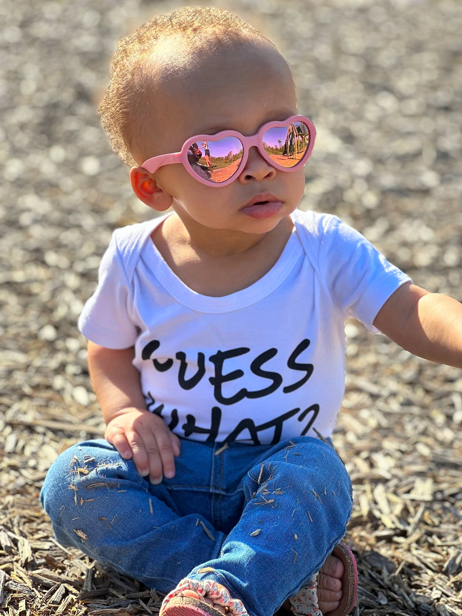 Simona is registered to the contest to win money with this photo: baby_toddler_clothing, beauty, child, eyewear, face, glasses, goggles, grass, hairstyle, happy, head, leaf, person, photograph, plant, smile, summer, sunglasses, t_shirt, toddler