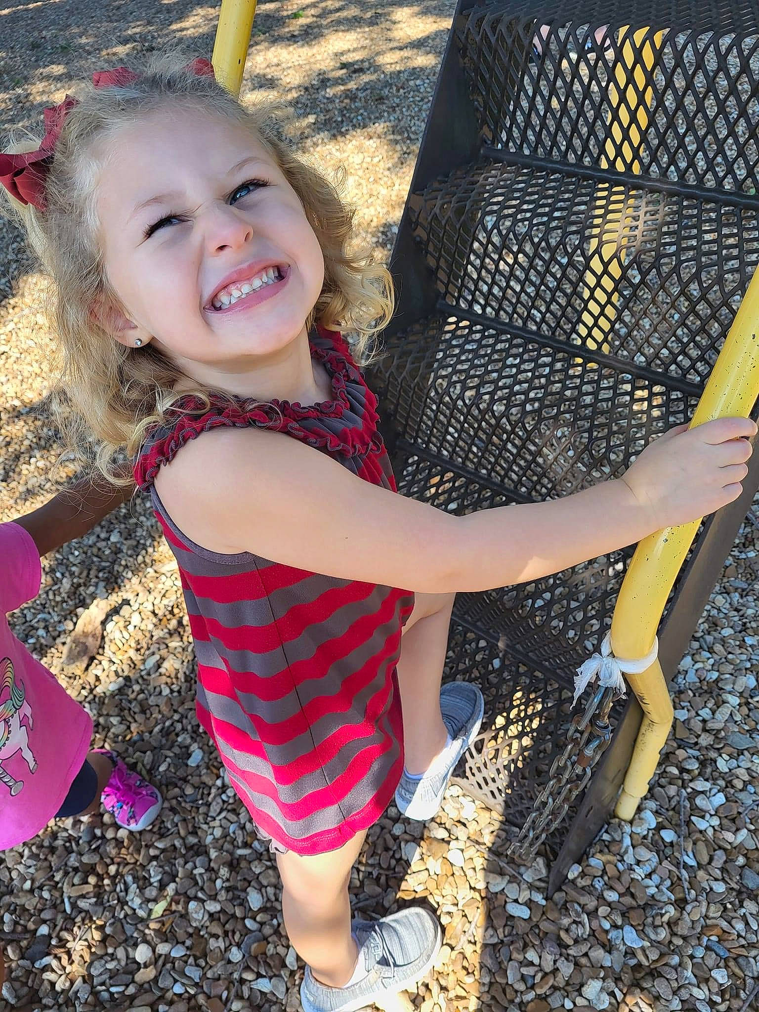 Kimber is registered to the contest to win money with this photo: eye, fun, grass, hairstyle, happy, human_body, joy, leaf, leg, leisure, organ, people_in_nature, person, smile, summer, sunlight, swimwear, textile, thigh, toddler