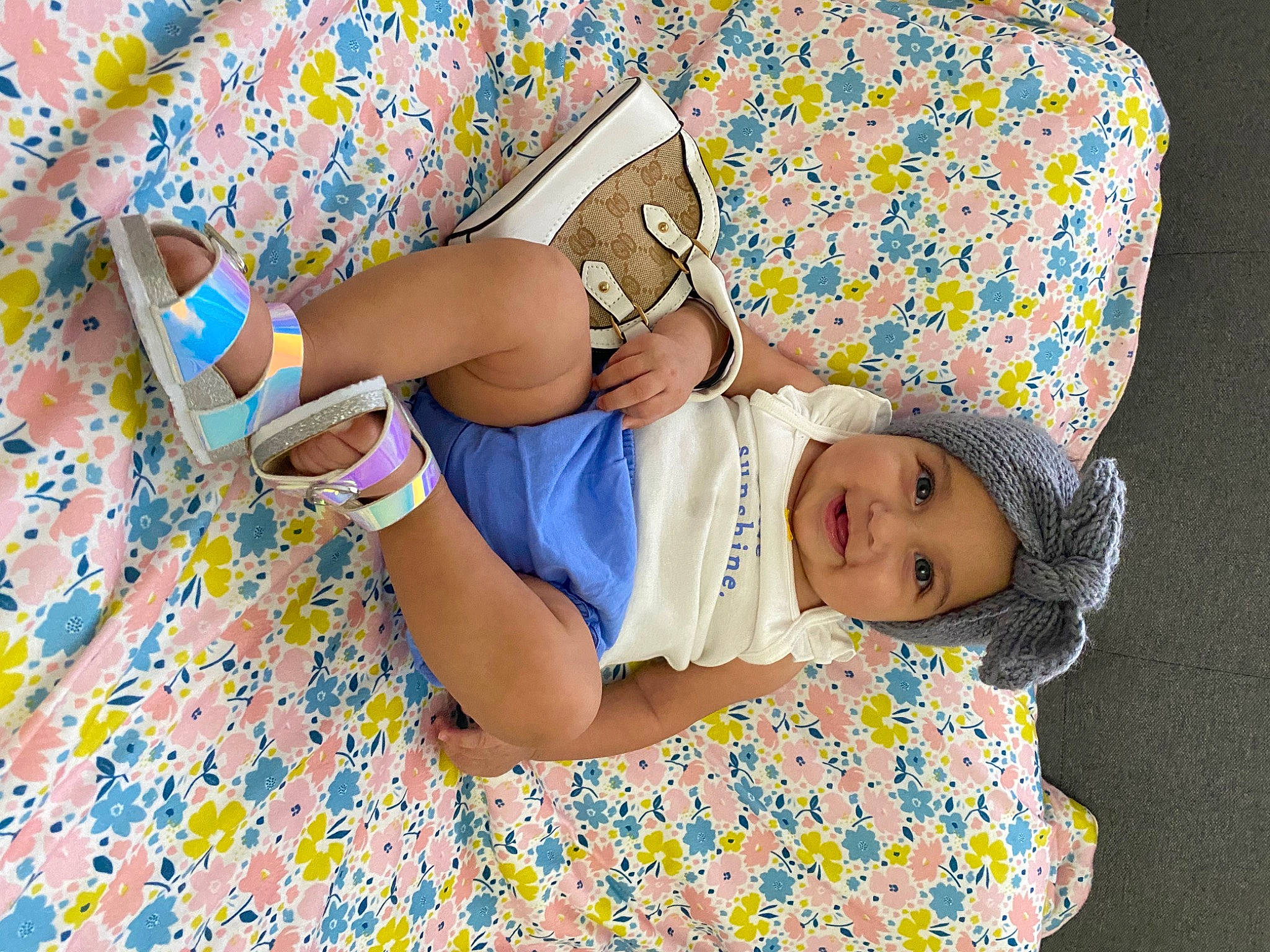 Emma Lynn joined the competition — help win amazing prizes! baby, baby_toddler_clothing, child, comfort, finger, fun, happy, hat, headwear, human_leg, joy, leisure, linens, pattern, people_in_nature, person, product, sleeve, smile, t_shirt