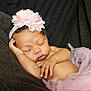 baby, sleeping, flower_headband, pink_tutu, infant, cute, peaceful, resting, child, portrait, soft, newborn, adorable, hand, face, skin, closed_eyes, cozy, blanket, tulle