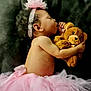 baby, sleeping, tutu, pink, headband, flower, teddy_bear, plush_toy, child, cute, peaceful, portrait, infant, soft_background, adorable, side_profile, resting, hugging, young_child, serene