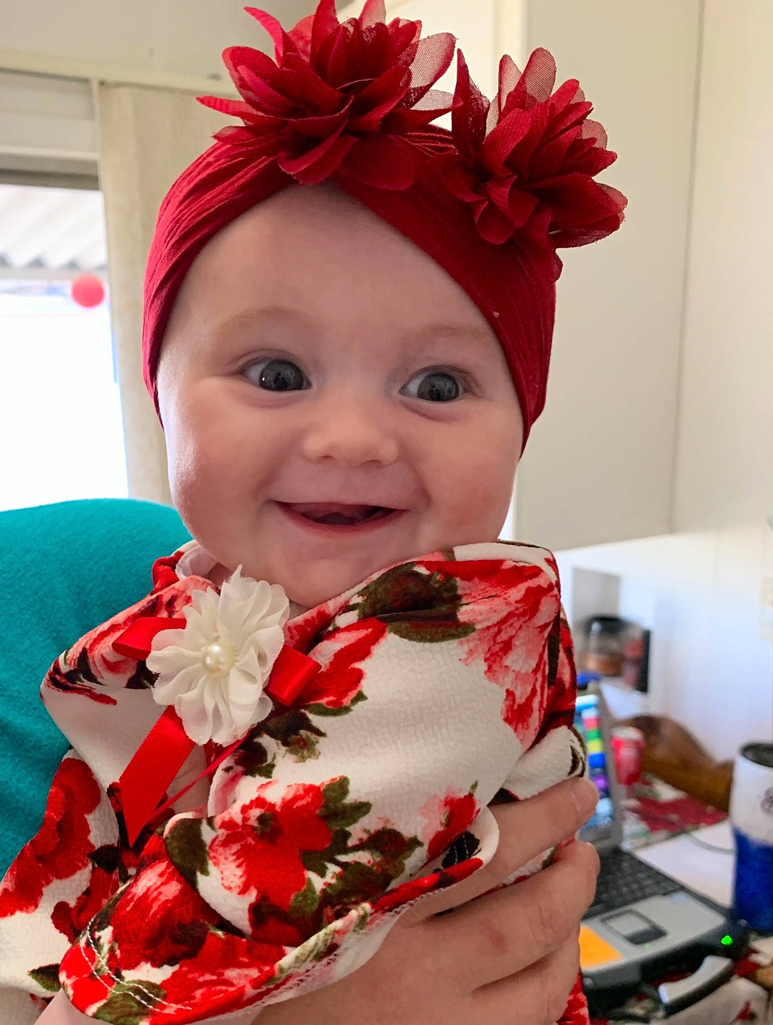 Graycen joined the competition — help win amazing prizes! baby, baby_toddler_clothing, carmine, costume_accessory, fruit, hair_accessory, hair_coloring, headband, headgear, headpiece, headwear, joy, lip, mobile_phone, mouth, nail, person, red, toddler