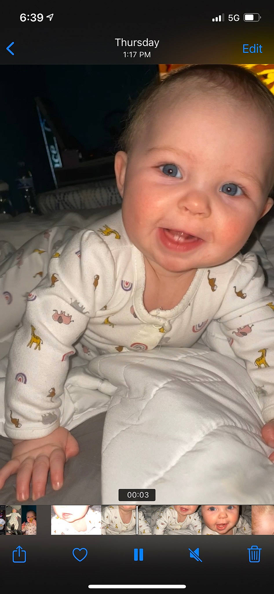 Jolene is registered to the contest to win money with this photo: baby, baby_toddler_clothing, cheek, child, chin, eye, finger, fun, hand, happy, head, headwear, human_body, mouth, nose, outerwear, person, skin, sleeve, smile