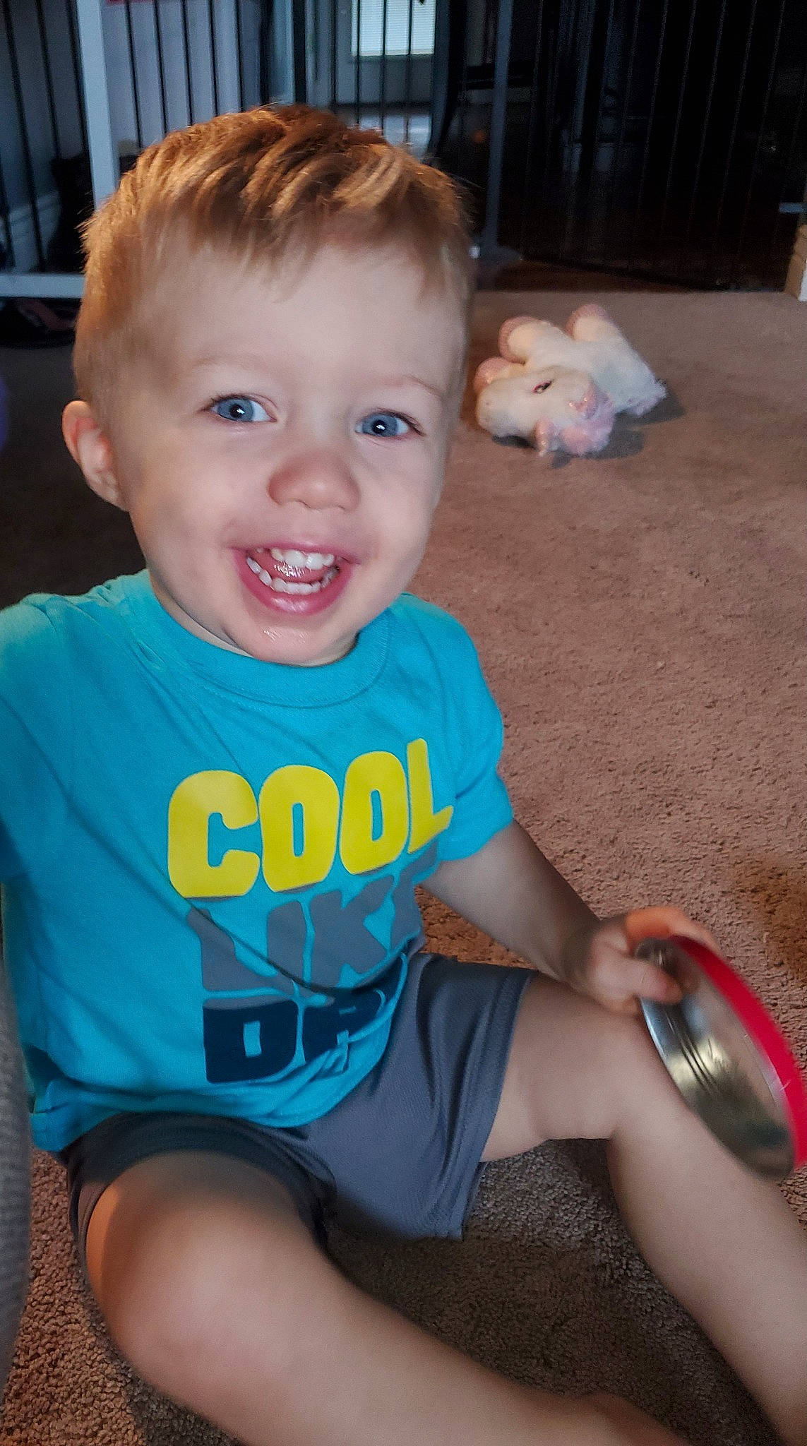 Roman joined the competition — help win amazing prizes! active_shirt, baby, baby_laughing, baby_toddler_clothing, child, facial_expression, iris, joy, kitchen_utensil, laugh, person, product, racket, racquet_sport, slipper, smile, stuffed_toy, toddler, tooth, toy