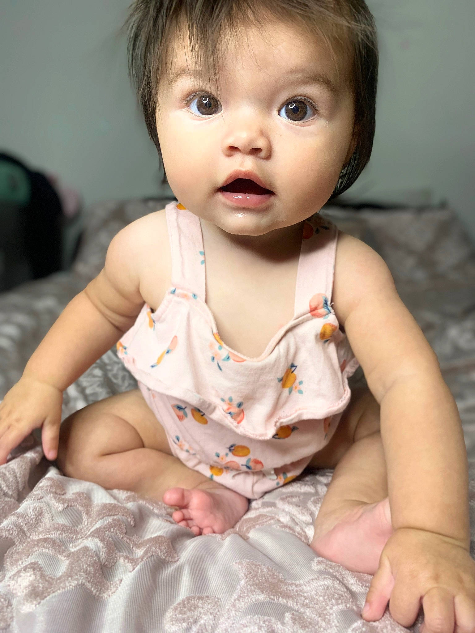 Aria Rose joined the competition — help win amazing prizes! baby, baby_toddler_clothing, beauty, cheek, child, comfort, dress, facial_expression, finger, flash_photography, happy, human, lip, neck, nose, person, photograph, skin, sleeve, surprise