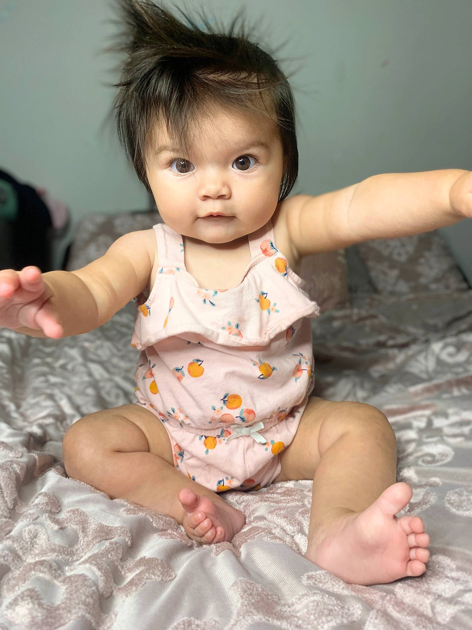 Aria Rose is registered to the contest to win money with this photo: baby_toddler_clothing, cheek, dress, eye, face, facial_expression, flash_photography, gesture, hairstyle, happy, head, iris, joint, lip, neck, person, pink, shoulder, skin, sleeve