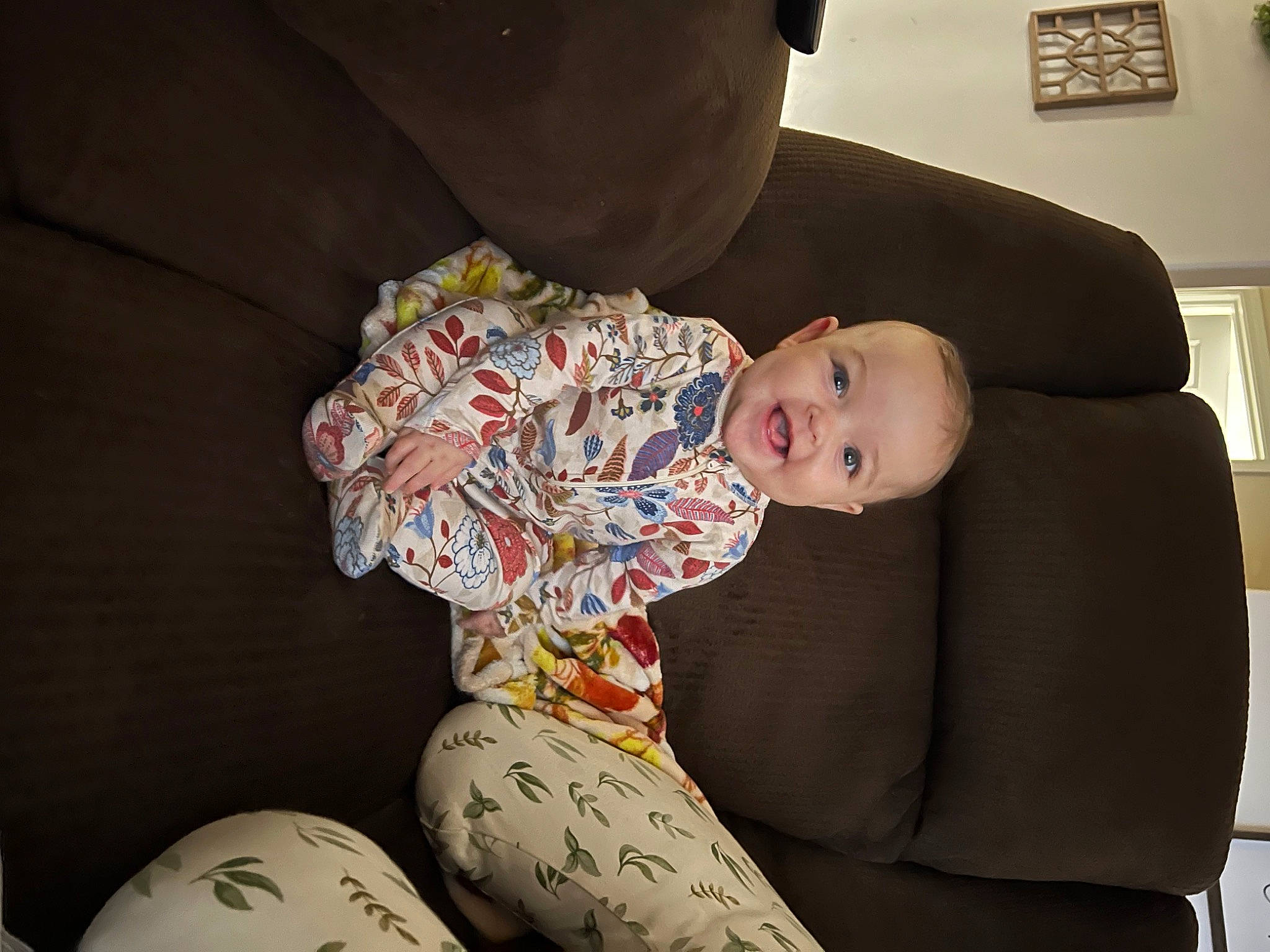 Autumn joined the competition — help win amazing prizes! abdomen, baby, child, comfort, couch, fun, hat, human_leg, joy, knee, lap, linens, living_room, person, picture_frame, pillow, room, sitting, thigh, throw_pillow