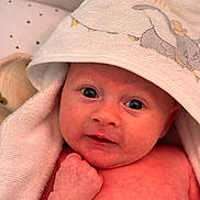 Aloïs participe au concours pour gagner de l'argent avec cette photo : baby, infant, face, skin, towel, elephant, hooded_towel, hand, fist, closeup, cute, newborn, expression, eyes, portrait, soft, texture, pink, child, person