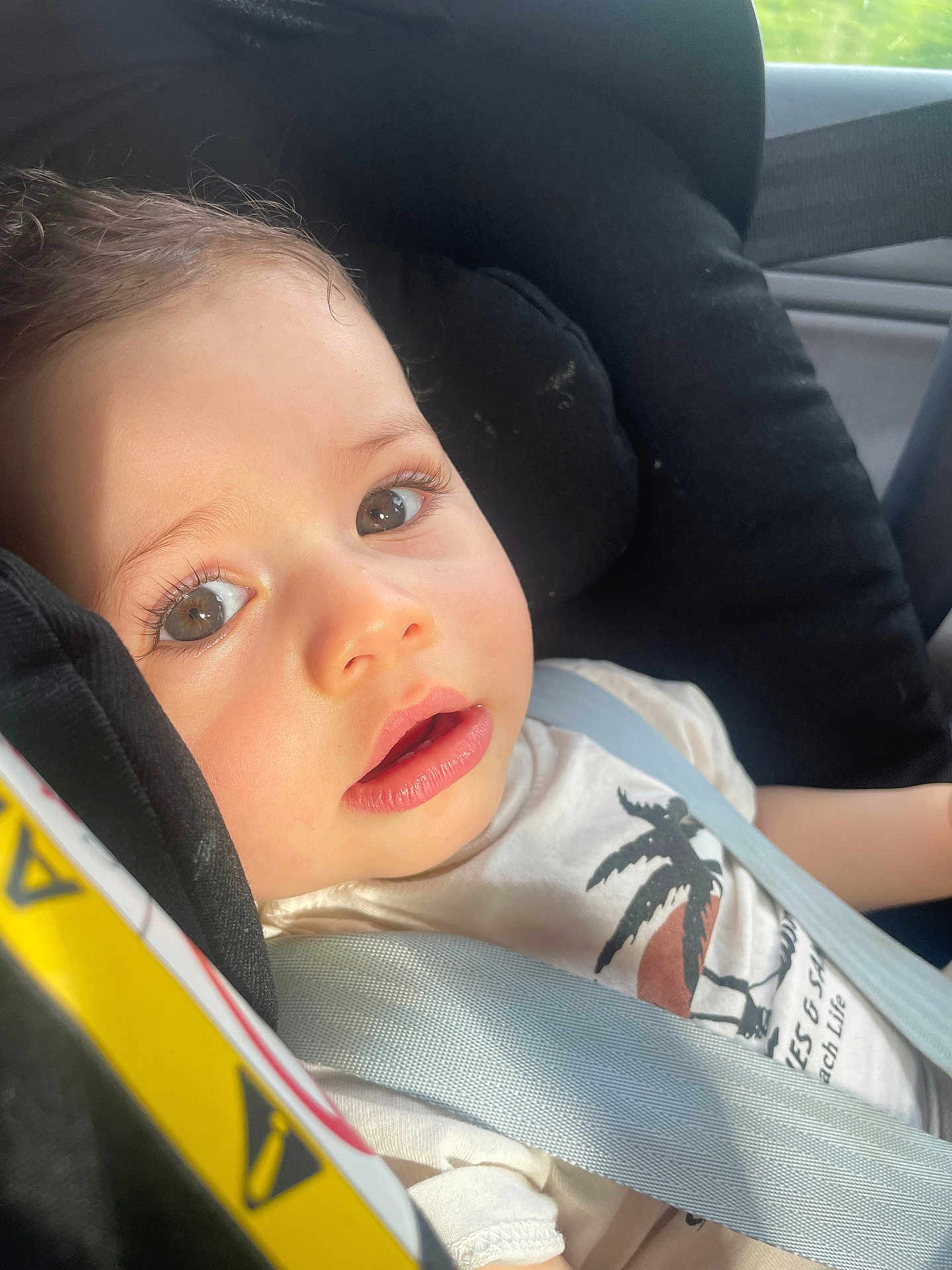 Izaia a rejoint le concours — aidez-le/la à gagner de superbes lots ! toddler, child, car_seat, seatbelt, safety, sunlight, close_up, portrait, young_child, curious, casual_clothing, indoor, vehicle, seat, expression, face, eyes, baby, protection, daylight