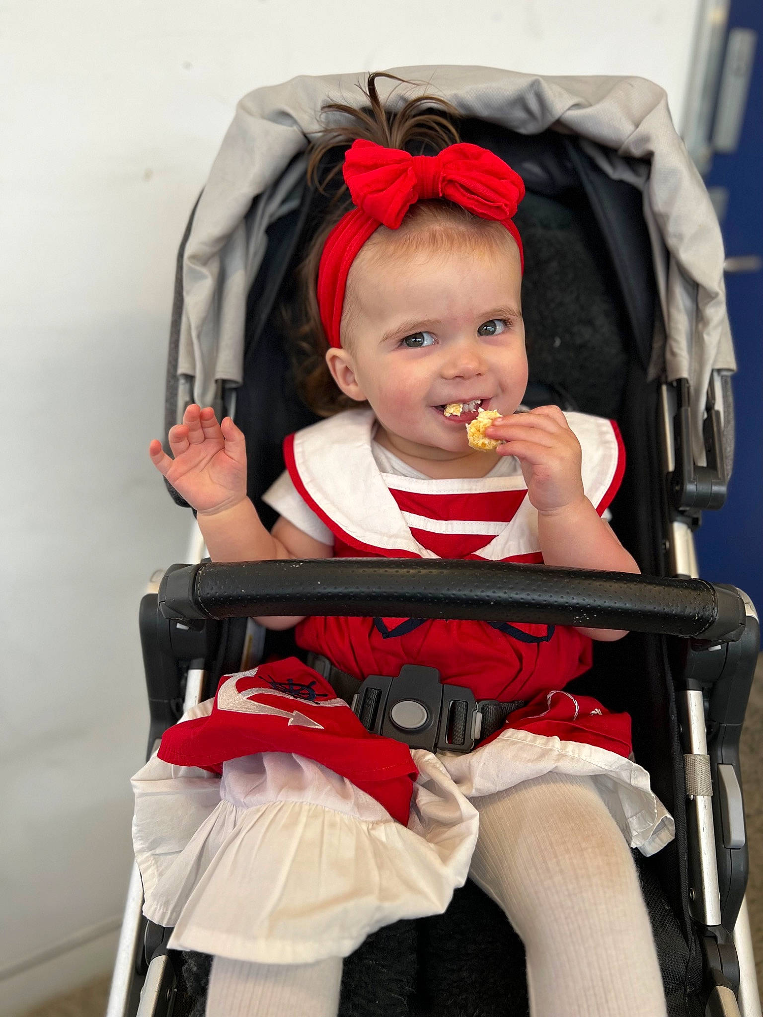 Charli joined the competition — help win amazing prizes! arm, baby, baby_carriage, baby_products, baby_safety, baby_toddler_clothing, chair, child, comfort, costume, eye, fashion_accessory, fun, hairstyle, joy, lap, person, red, sitting, skin
