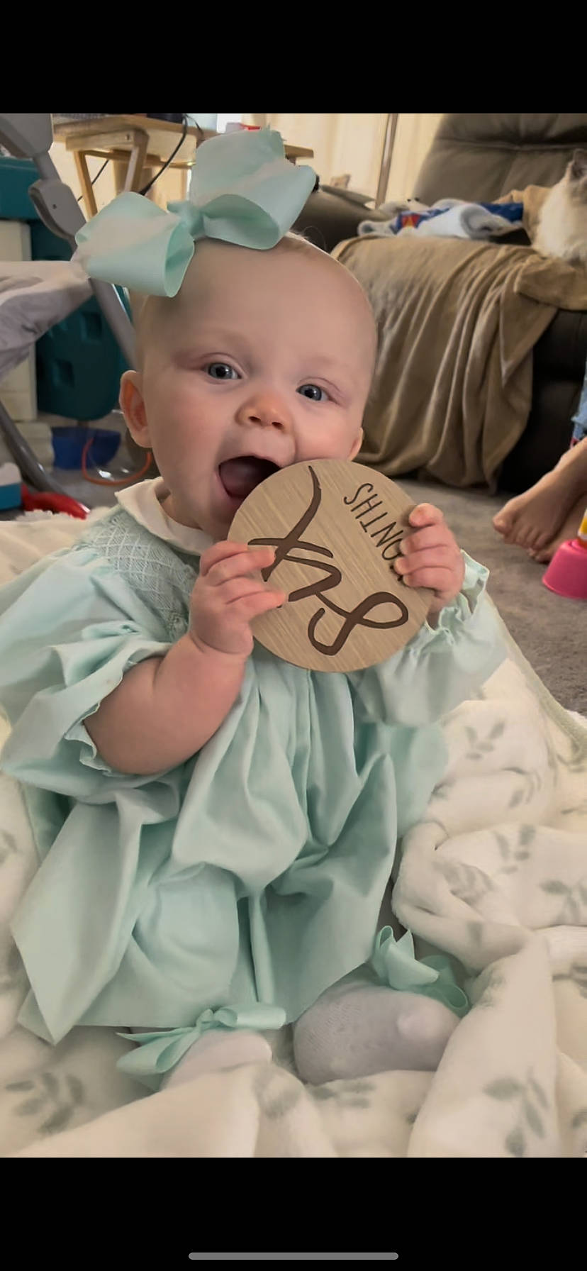 Emmy joined the competition — help win amazing prizes! art, baby, baby_toddler_clothing, chair, cheek, child, event, eye, face, fun, happy, linens, mouth, person, pink, room, sitting, skin, smile, t_shirt