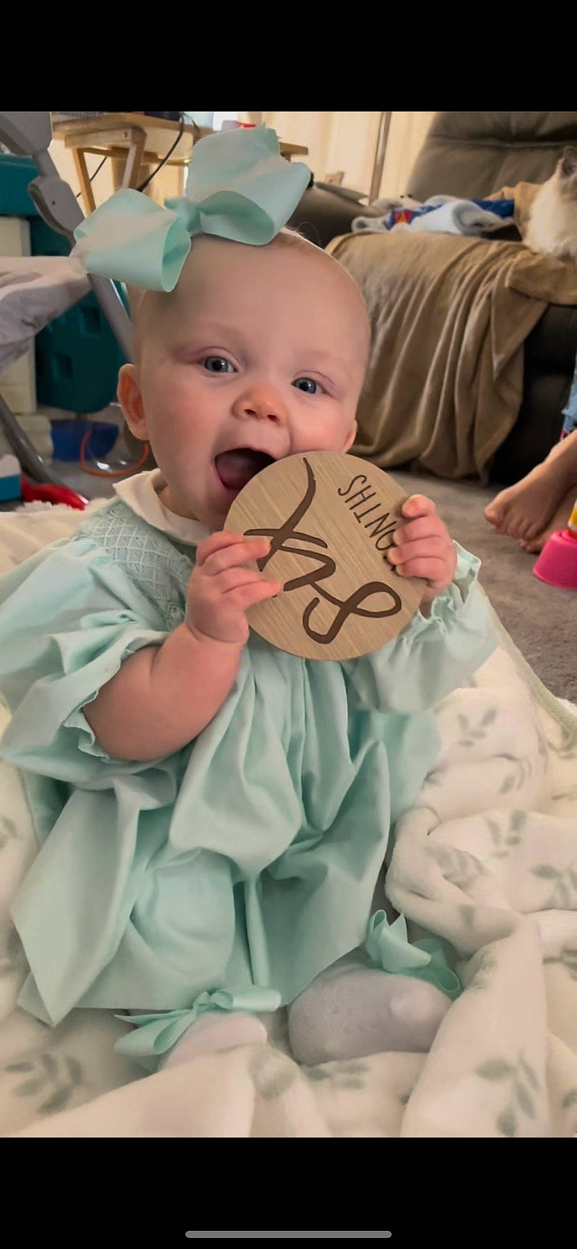 Emmy joined the competition — help win amazing prizes! baby, baby_toddler_clothing, chair, cheek, child, event, eye, face, fun, happy, linens, mouth, person, pink, room, sitting, skin, smile, t_shirt, textile