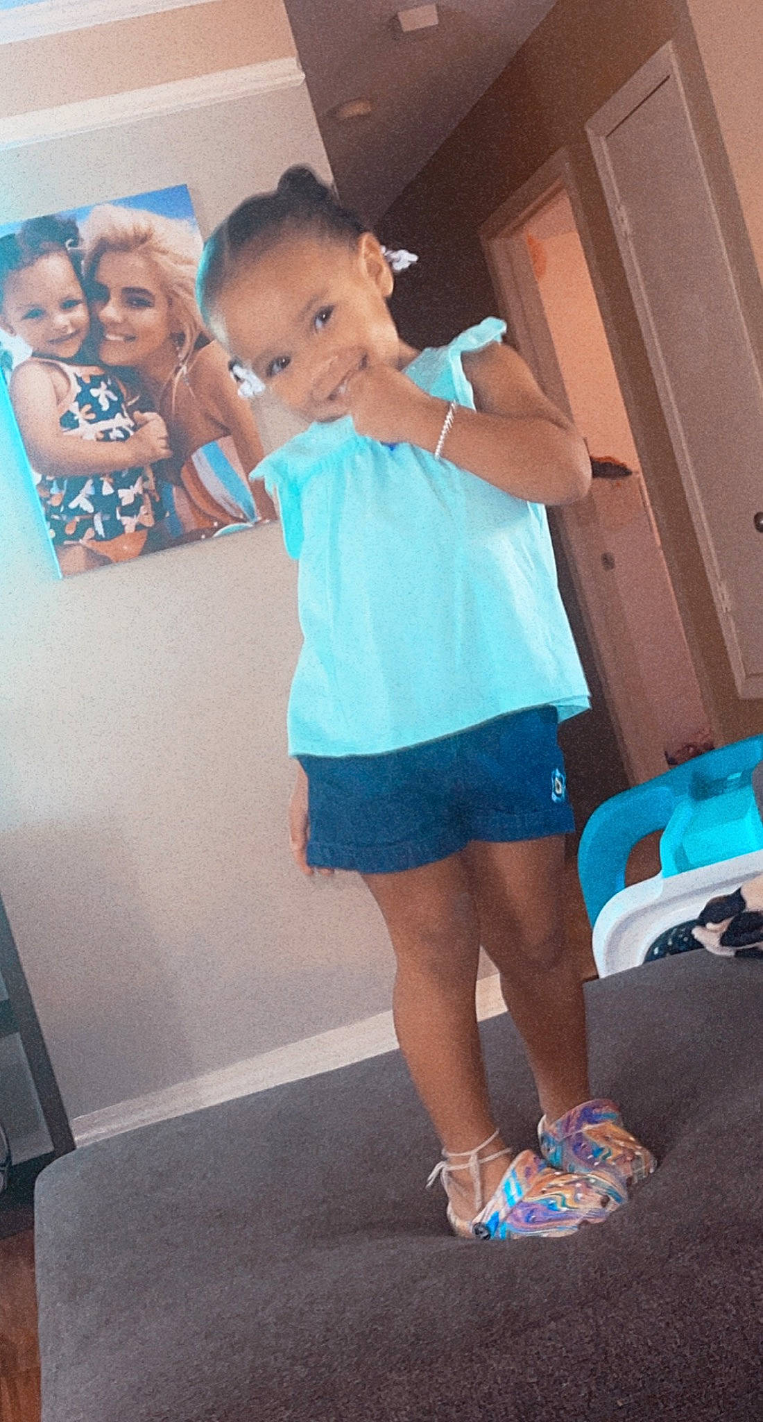 Kylie joined the competition — help win amazing prizes! azure, blue, face, fashion_design, hair, happy, head, joint, joy, knee, leg, leisure, neck, person, shoulder, standing, street_fashion, style, summer, thigh