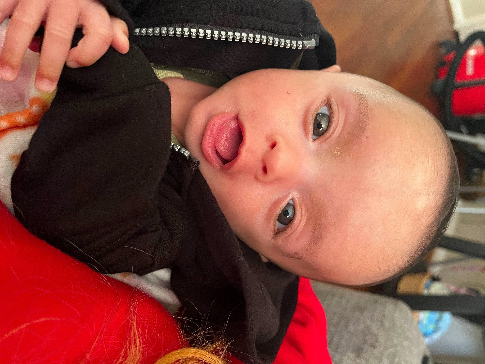 Jasiah is registered to the contest to win money with this photo: baby, baby_toddler_clothing, cap, cheek, child, chin, close_up, eye, eyebrow, eyelash, fun, happy, hat, helmet, lip, luggage_and_bags, mouth, nose, person, skin