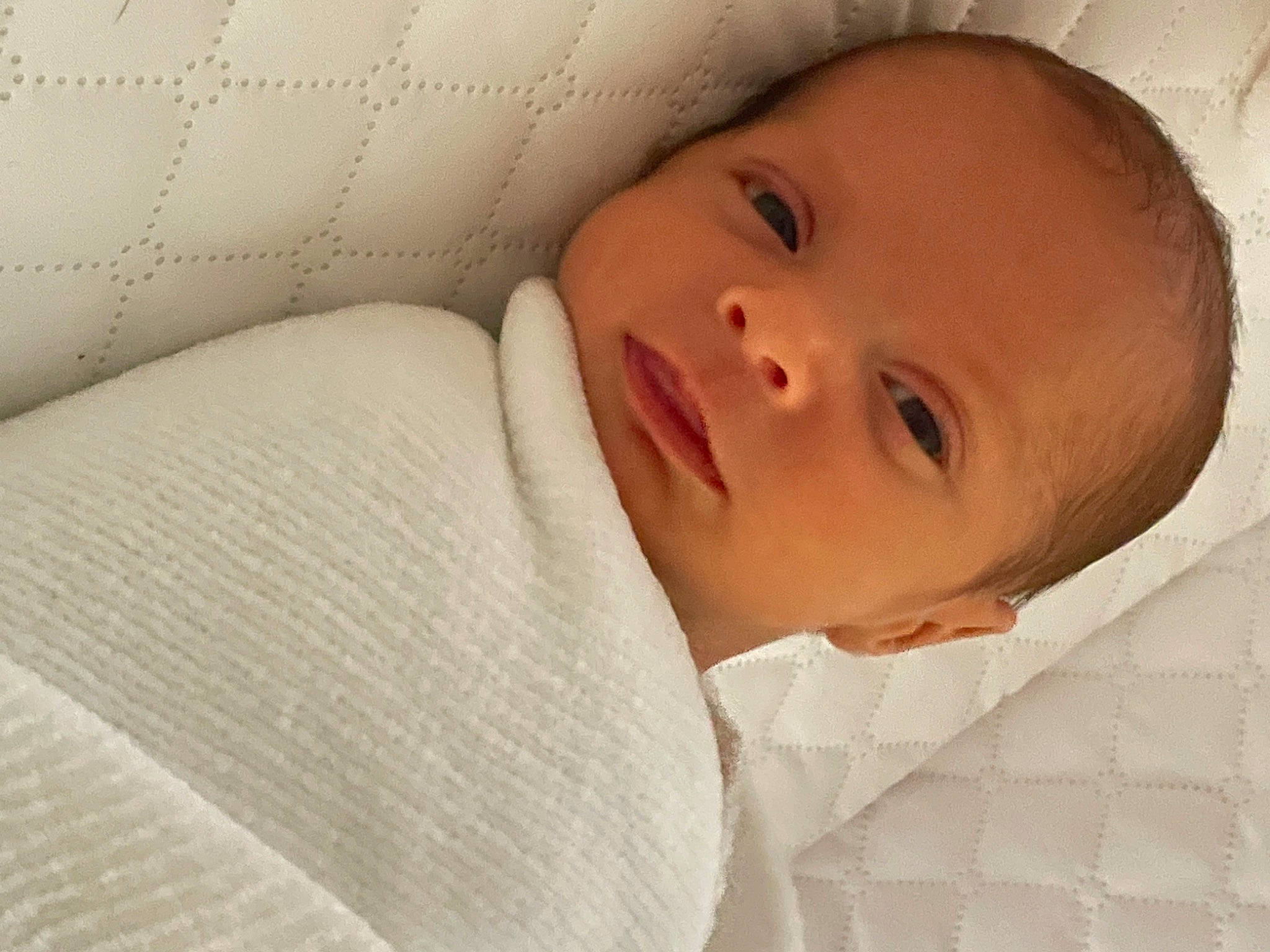 Lennon joined the competition — help win amazing prizes! baby, baby_toddler_clothing, bedding, bedtime, cheek, child, comfort, eyelash, fur, iris, linens, lip, no_expression, nose, pattern, person, portrait_photography, room, skin, sleeve