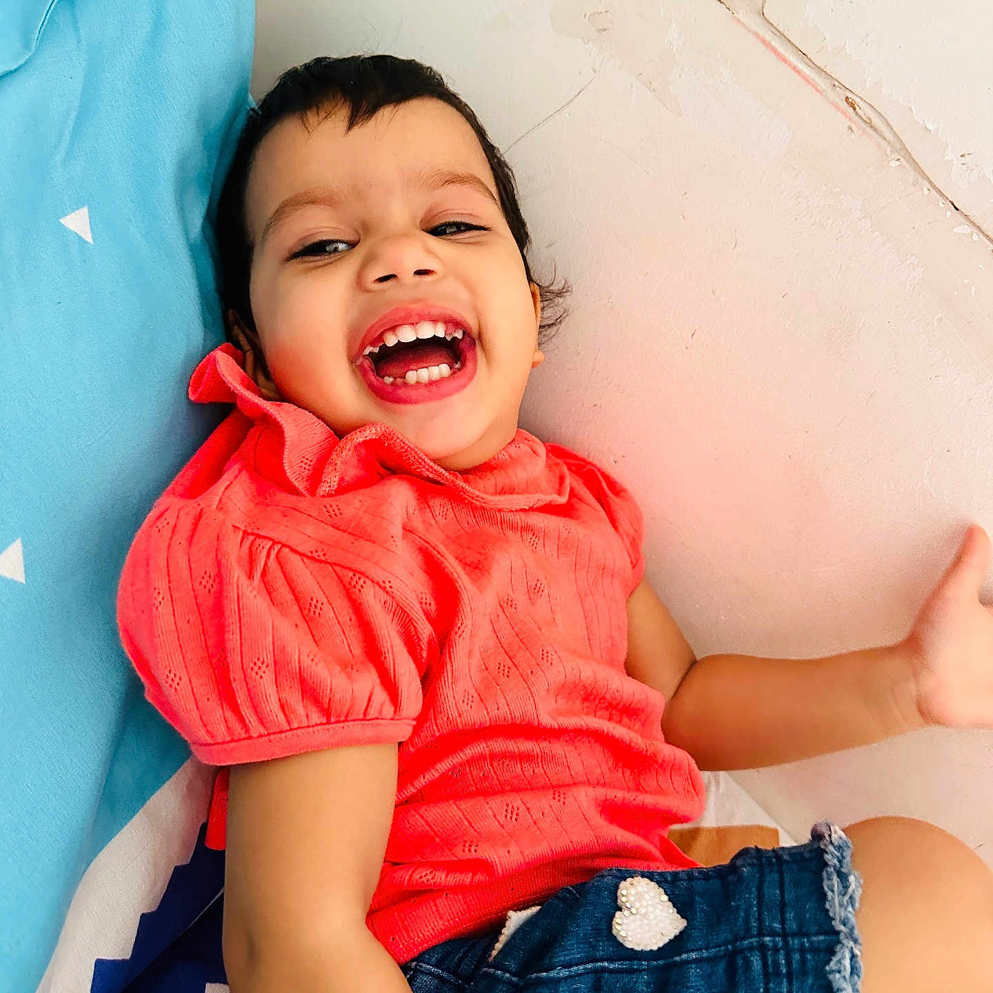 Neha joined the competition — help win amazing prizes! baby, babylaughing, blouse, clothing, crying, face, happy, head, jeans, laughing, pants, person, photography, portrait, sad, smile
