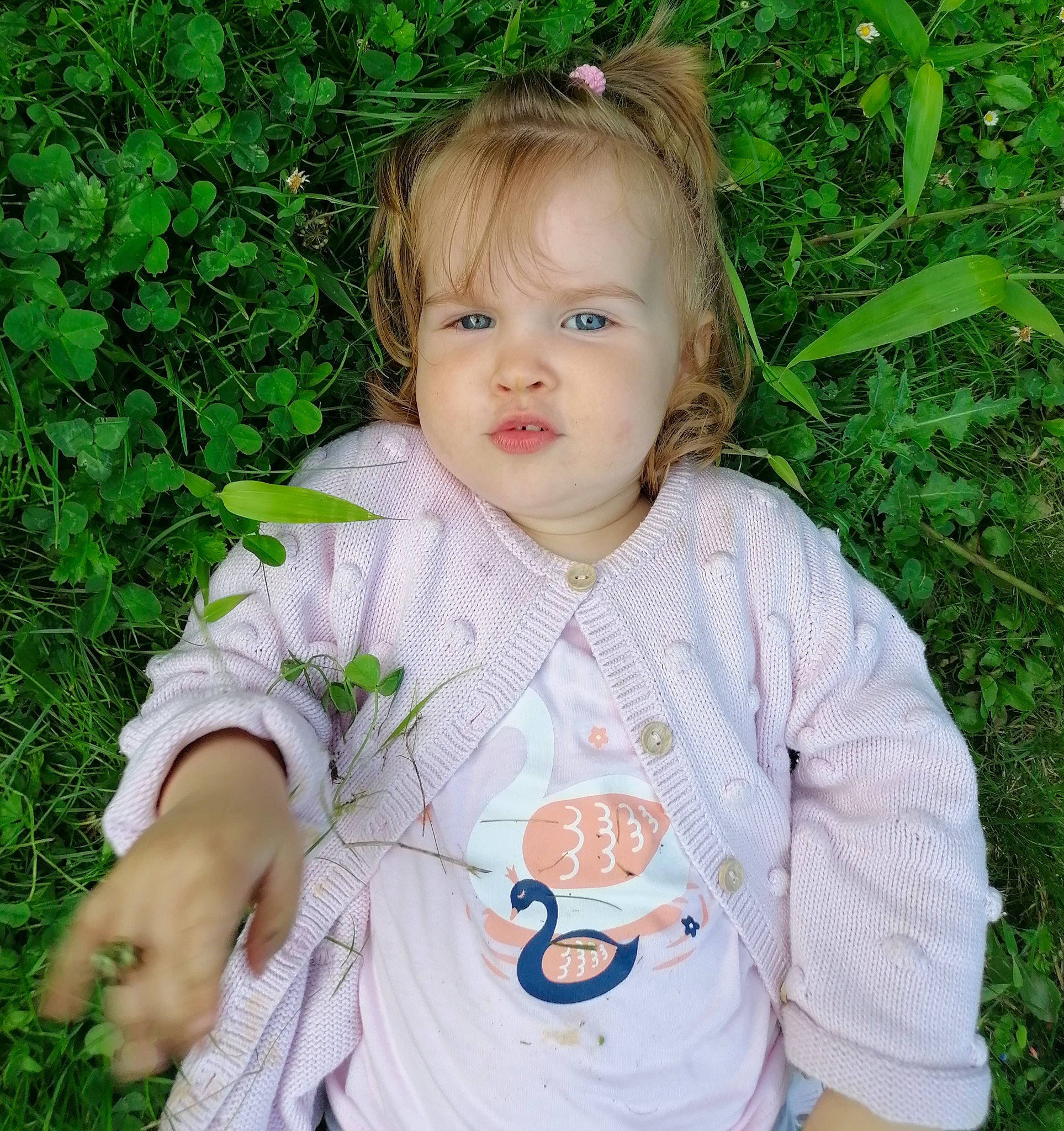 Ilyana participe au concours pour gagner de l'argent avec cette photo : baby, baby_toddler_clothing, cheek, child, dress, grass, green, happy, head, iris, lip, pattern, people_in_nature, person, plant, sitting, skin, sleeve, spring, t_shirt