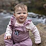 Ivory is registered to the contest to win money with this photo: baby, child, smiling, outdoor, river, rock, pink_clothing, minnie_mouse, overalls, long_sleeve_shirt, cute, sitting, nature, happy, portrait, infant, soft_lighting, casual, young_child, scenery