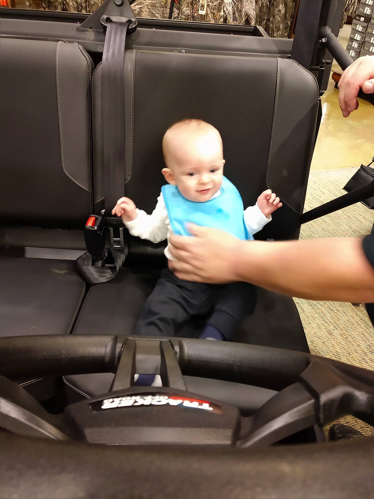 Edison is registered to the contest to win money with this photo: auto_part, automotive_design, baby_in_car_seat, baby_products, car, car_seat, car_seat_cover, child, head_restraint, person, product, seat_belt, toddler, vehicle