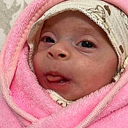 Lavinia participe au concours pour gagner de l'argent avec cette photo : adorable, baby, child, closeup, cozy, cute, expression, face, hat, headwear, infant, newborn, pink_blanket, portrait, skin, sleepwear, soft_texture, tongue_out, warm, wrapped