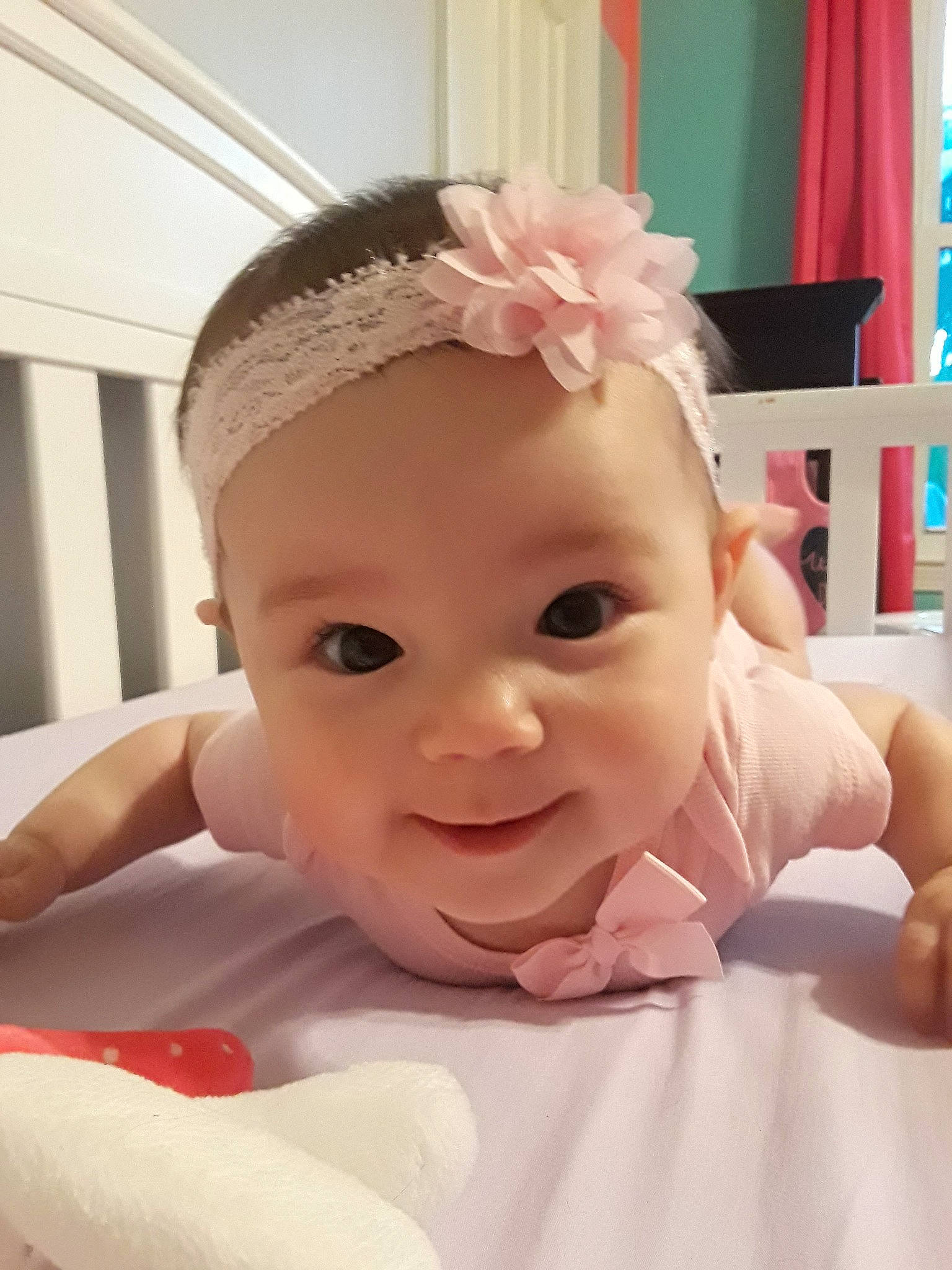 Astraea joined the competition — help win amazing prizes! baby, beauty, cheek, child, chin, close_up, eye, eyebrow, face, facial_expression, forehead, hair, hair_accessory, head, headband, lip, nose, person, pink, skin