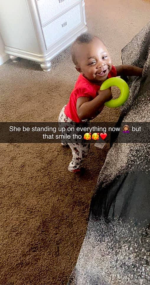 Londynn joined the competition — help win amazing prizes! arm, baby, ball, child, finger, flooring, font, fun, hand, happy, hardwood, human_leg, joy, knee, leg, person, photo_caption, play, sports_equipment, t_shirt