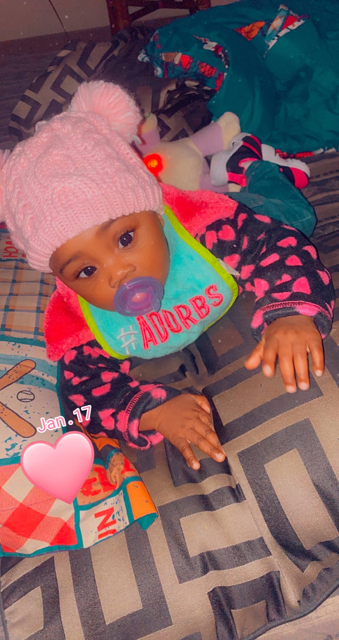 Londynn joined the competition — help win amazing prizes! baby, baby_toddler_clothing, cap, cheek, child, cool, event, finger, flooring, fun, happy, headwear, knit_cap, leisure, magenta, pattern, person, pink, play, skin