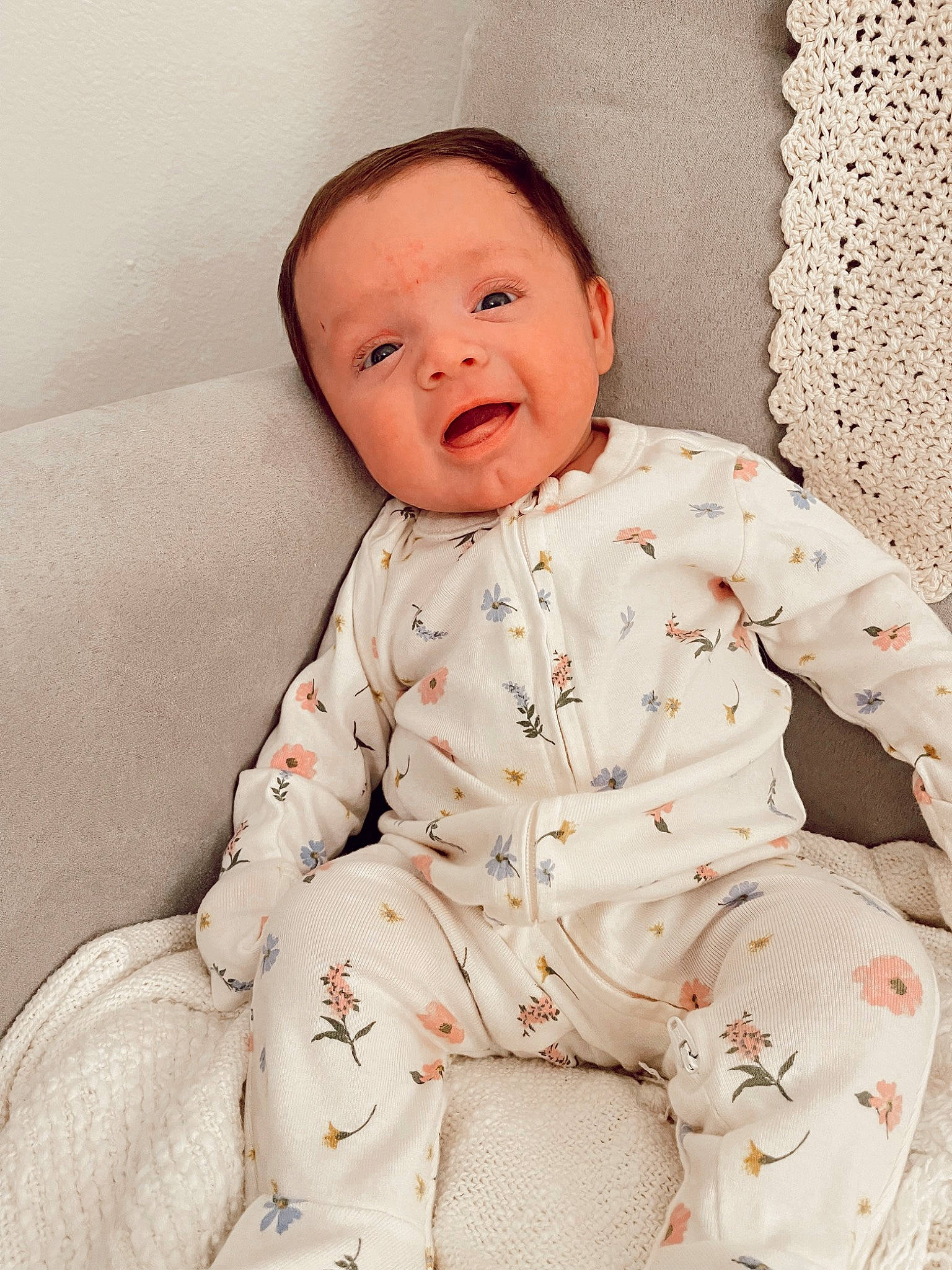 Madelynn joined the competition — help win amazing prizes! baby, baby_sleeping, baby_toddler_clothing, bedding, carmine, child, collar, comfort, curtain, dress_shirt, face, head, knee, linens, nightwear, pattern, person, sitting, skin, sleeve