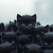 Gris-Gris participe au concours pour gagner de l'argent avec cette photo : adorable, animals, black_kittens, blue_eyes, closeup, cute, eyes, feline, fluffy, fur, group, looking, mammal, nature, pets, portrait, soft, stacked, whiskers, young