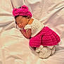 newborn, baby, sleeping, crochet, pink, white, headband, bow, blanket, soft, cute, infant, resting, cozy, child, portrait, indoors, clothing, peaceful, toddler