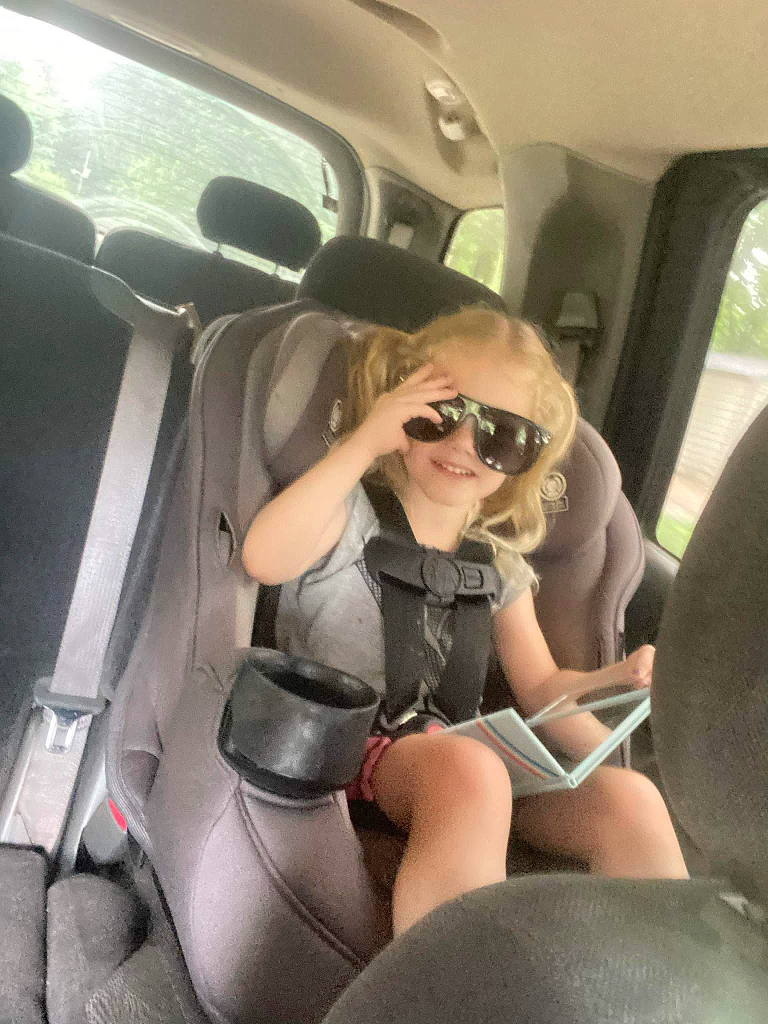 Amarah joined the competition — help win amazing prizes! auto_part, automotive_design, automotive_exterior, car, car_seat, car_seat_cover, comfort, eyewear, family_car, goggles, head_restraint, human_leg, joy, motor_vehicle, person, personal_luxury_car, seat_belt, smile, sunglasses, thigh