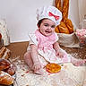 apron, baby, bakery, baking, bread, chef_hat, child, cute, flour, food, gourmet, happy, kitchen, marshmallows, messy, pastry, playful, rolling_pin, sitting, smiling