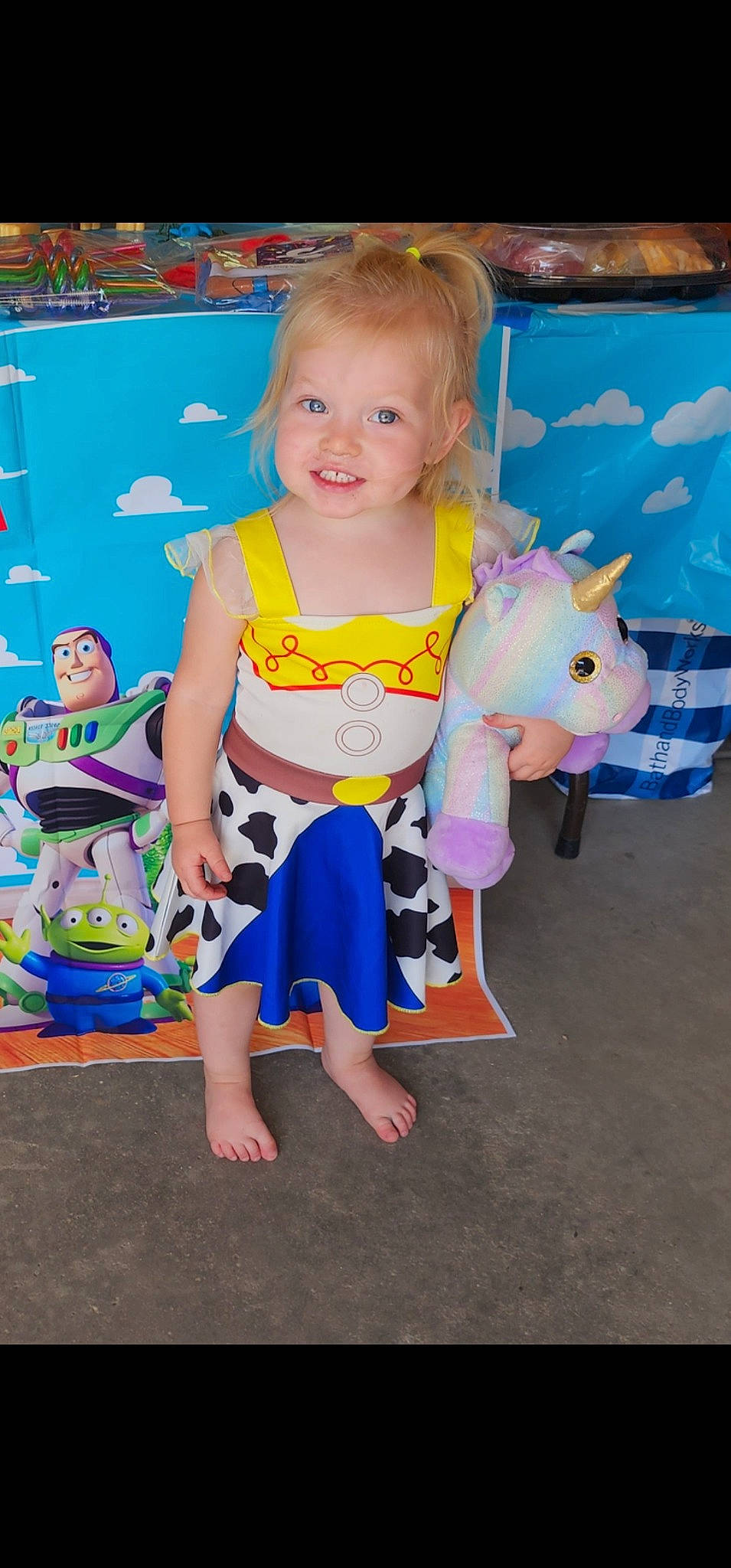 Emersyn joined the competition — help win amazing prizes! baby, baby_toddler_clothing, barefoot, child, event, face, fun, happy, joy, leisure, party, pattern, person, pink, play, room, sitting, smile, t_shirt, toddler