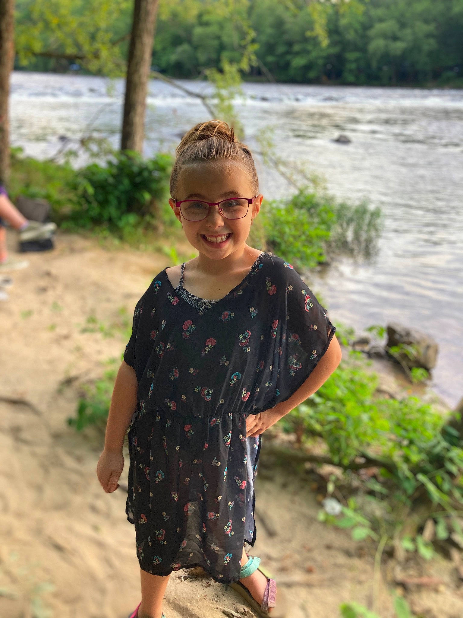 Jeannessa is registered to the contest to win money with this photo: adaptation, child, eyewear, fun, glasses, grass, happy, joy, lake, leisure, nature, people_in_nature, person, plant, sleeve, smile, soil, toddler, tree, trunk