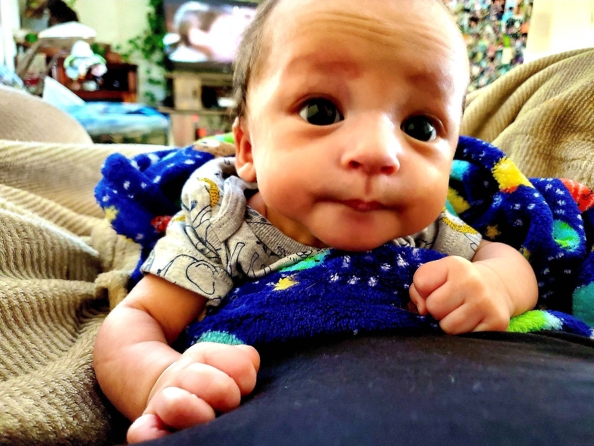 Kaison joined the competition — help win amazing prizes! baby, blue, cheek, child, cool, eye, face, finger, hand, head, leg, lip, mouth, nose, person, play, sitting, skin, smile, toddler