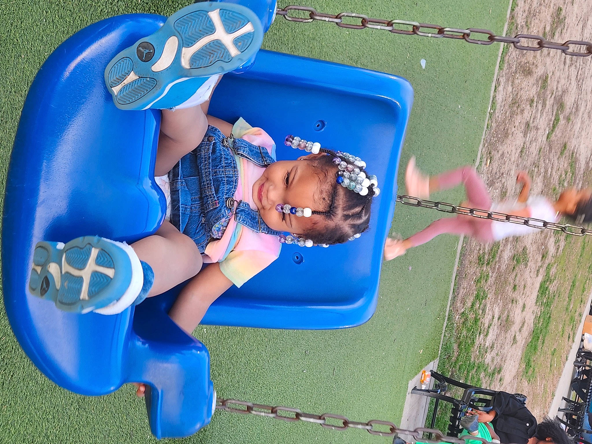 Melahdee joined the competition — help win amazing prizes! blue, child, electric_blue, fun, grass, hat, leisure, outdoor_play_equipment, person, play, recreation, shorts, smile, thigh, toddler, tree