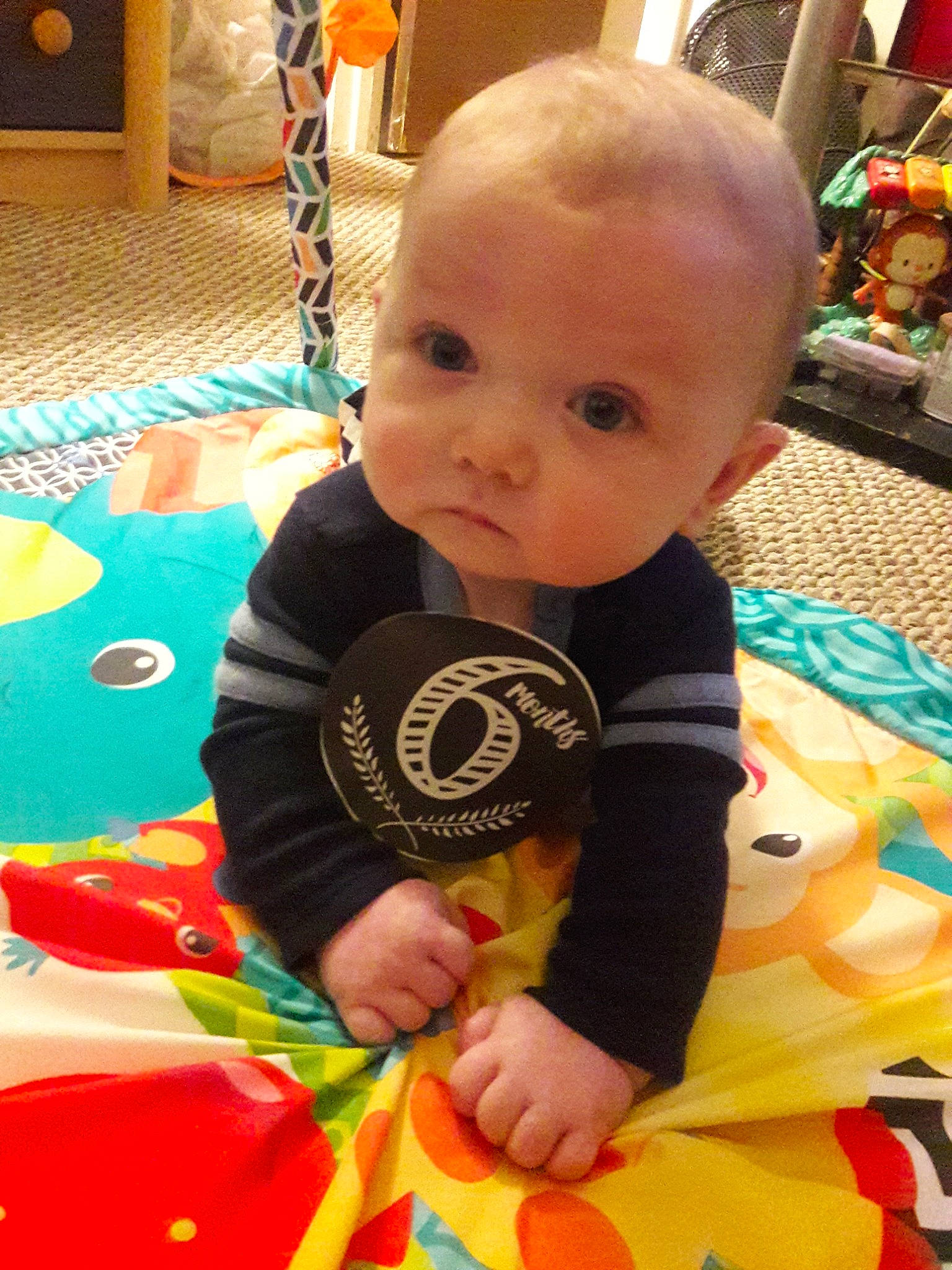 Jayden joined the competition — help win amazing prizes! baby, baby_products, baby_toys, child, eye, head, person, play, product, sitting, skin, smile, toddler, tummy_time