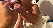Apollo is registered to the contest to win money with this photo: baby, child, high_chair, hand, food, chocolate, eating, tissue, indoor, person, face, mouth, skin, furniture, tableware, home, head, arm, human, expression