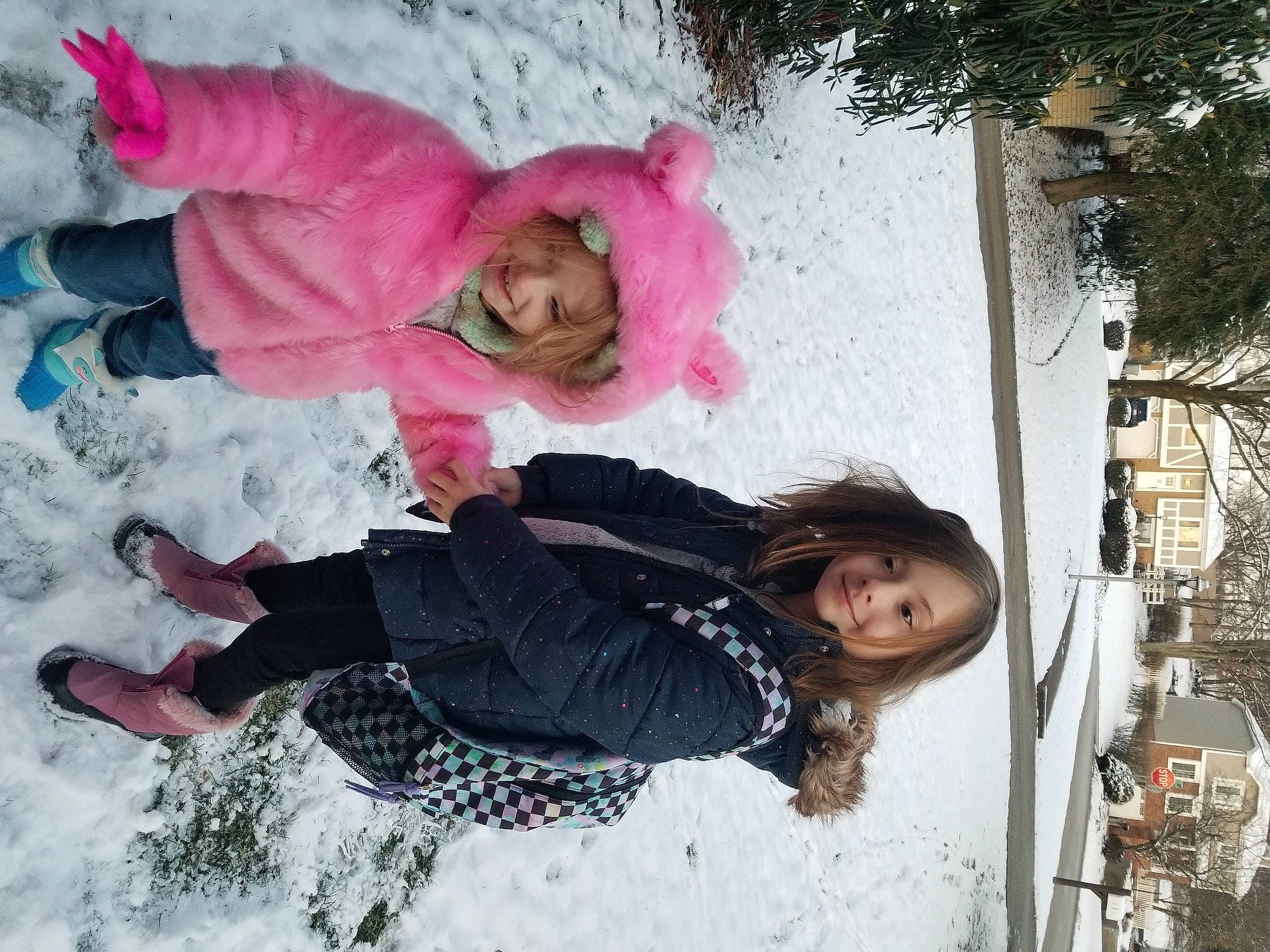 Elyse Bezts is registered to the contest to win money with this photo: beauty, child, freezing, fun, glove, happy, joy, leisure, magenta, person, pink, plant, playing_in_the_snow, recreation, sitting, sled, smile, snow, toddler, tree