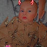 Torino a rejoint le concours — aidez-le/la à gagner de superbes lots ! baby, black_heart, blanket, blue_eyes, child, cute, devil_horns_filter, dog_prints, expression, face, filter, heart_emoji, indoor, infant, neon_effect, onesie, pink_heart, playful, portrait, soft_lighting